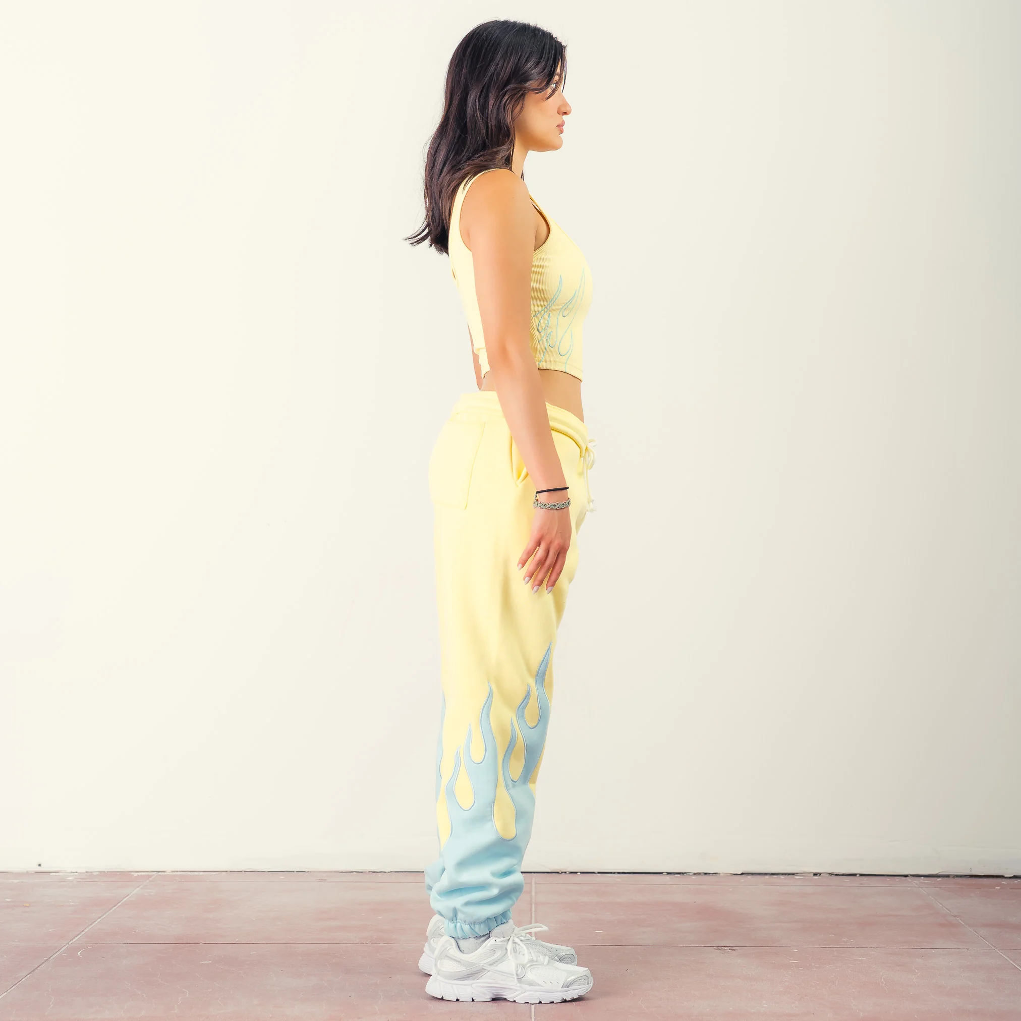 RIBBED STRETCH CROPPED TANK - YELLOW / BLUE - Image 3