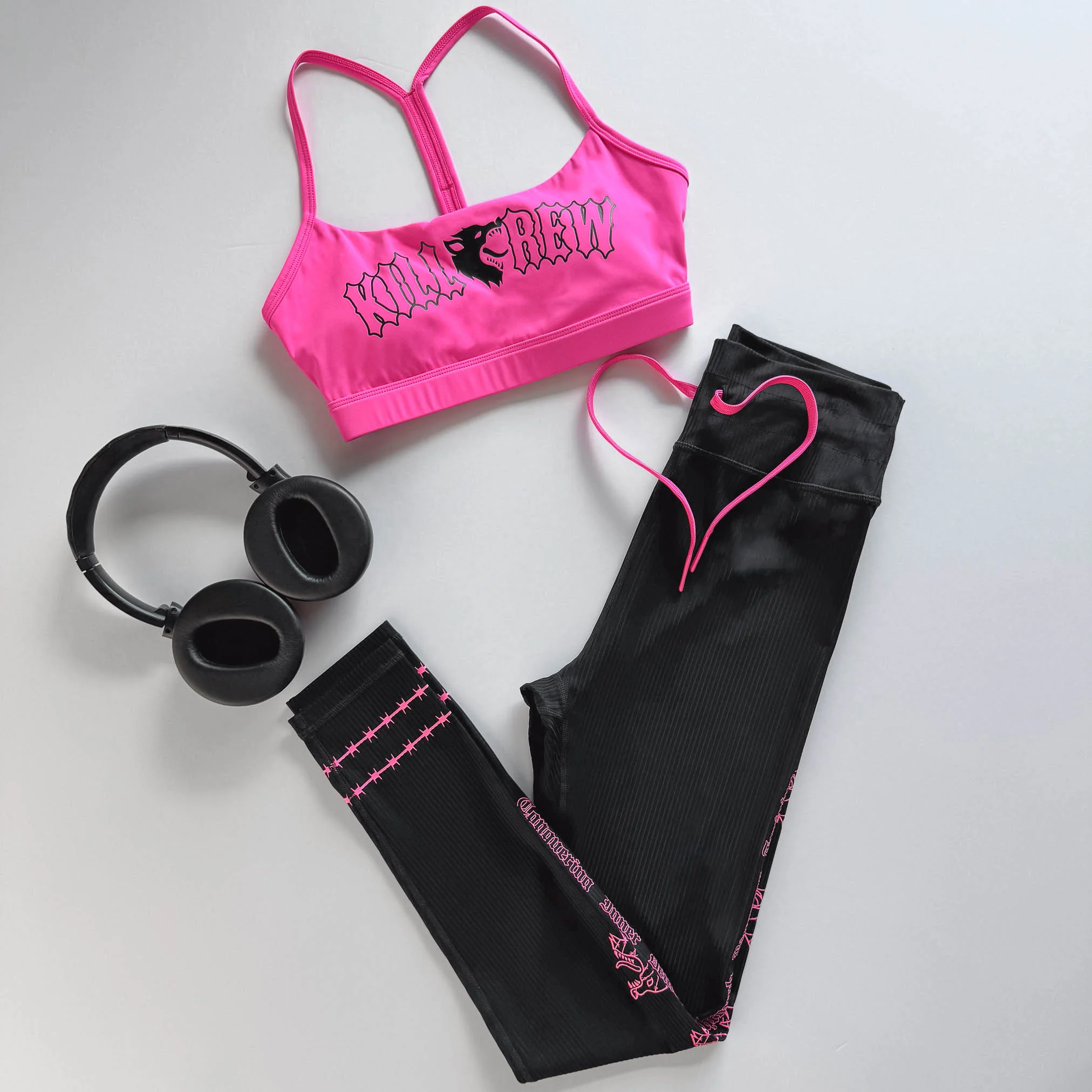 RIBBED WOLF LEGGINGS - BLACK / PINK - Image 5