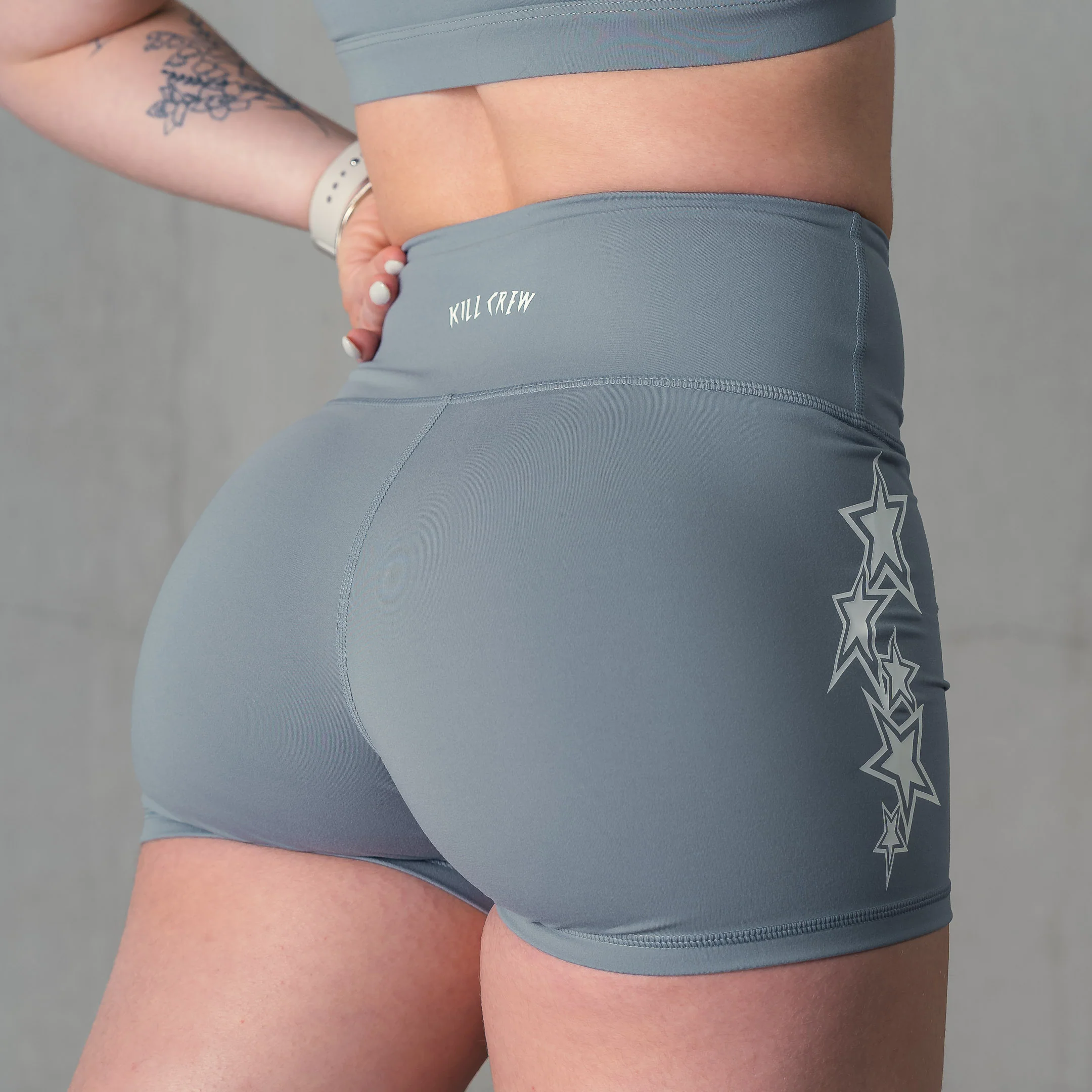 STAR BOY BIKER SHORTS - GREY / WHITE - Image 2