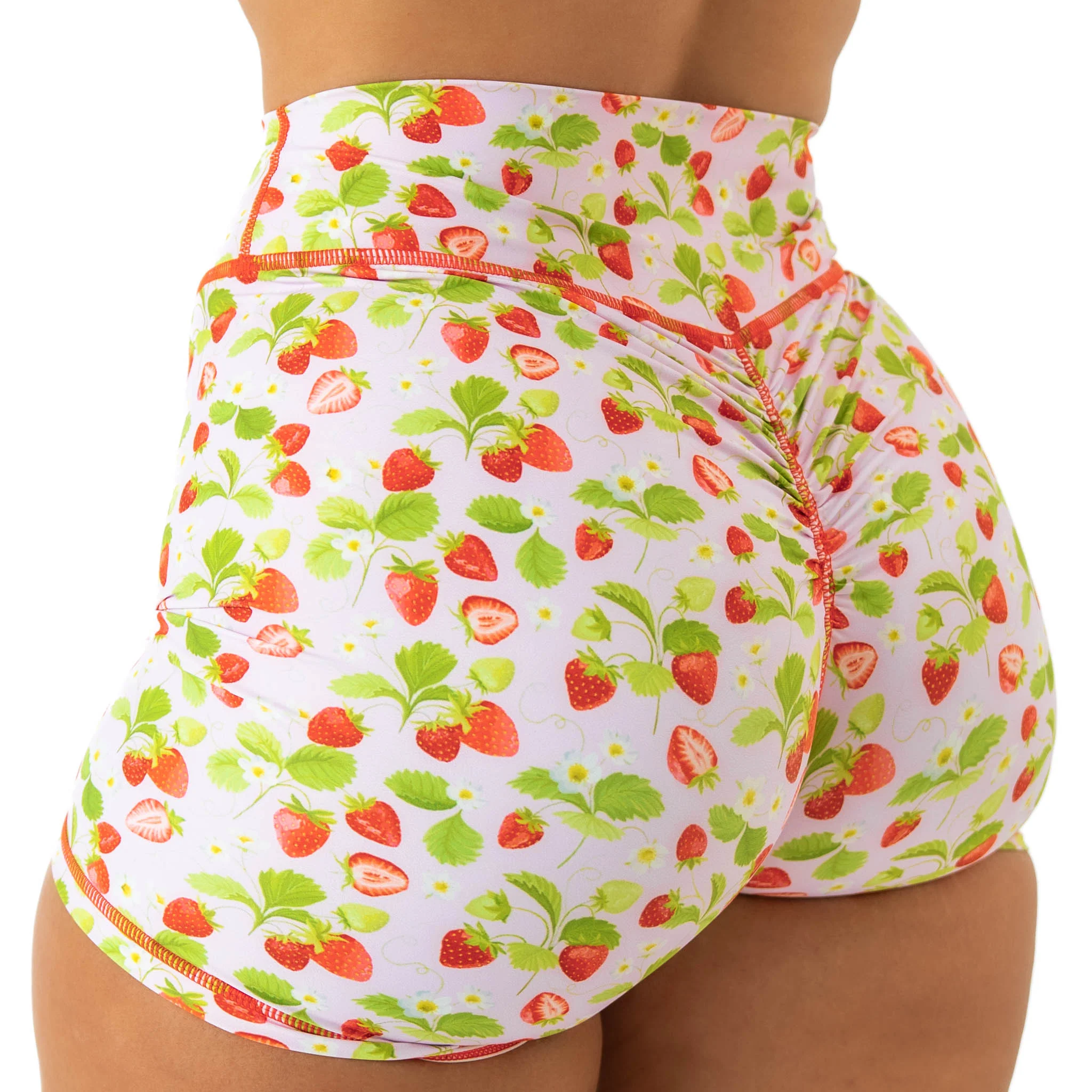 STRAWBERRY MID RISE BIKER SHORT - PINK - Image 2