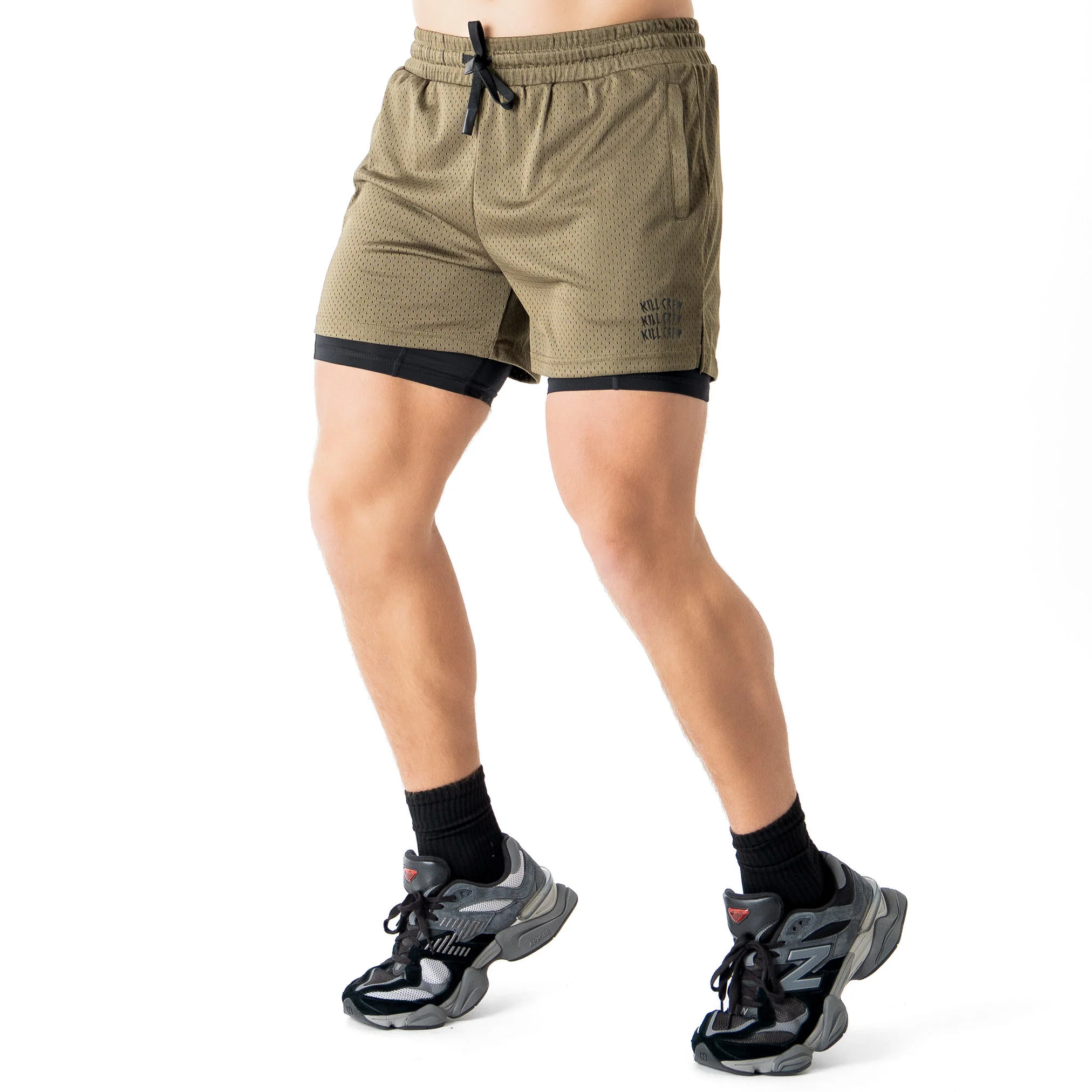 TRAINING SHORT WITH LINER - OLIVE - Image 3