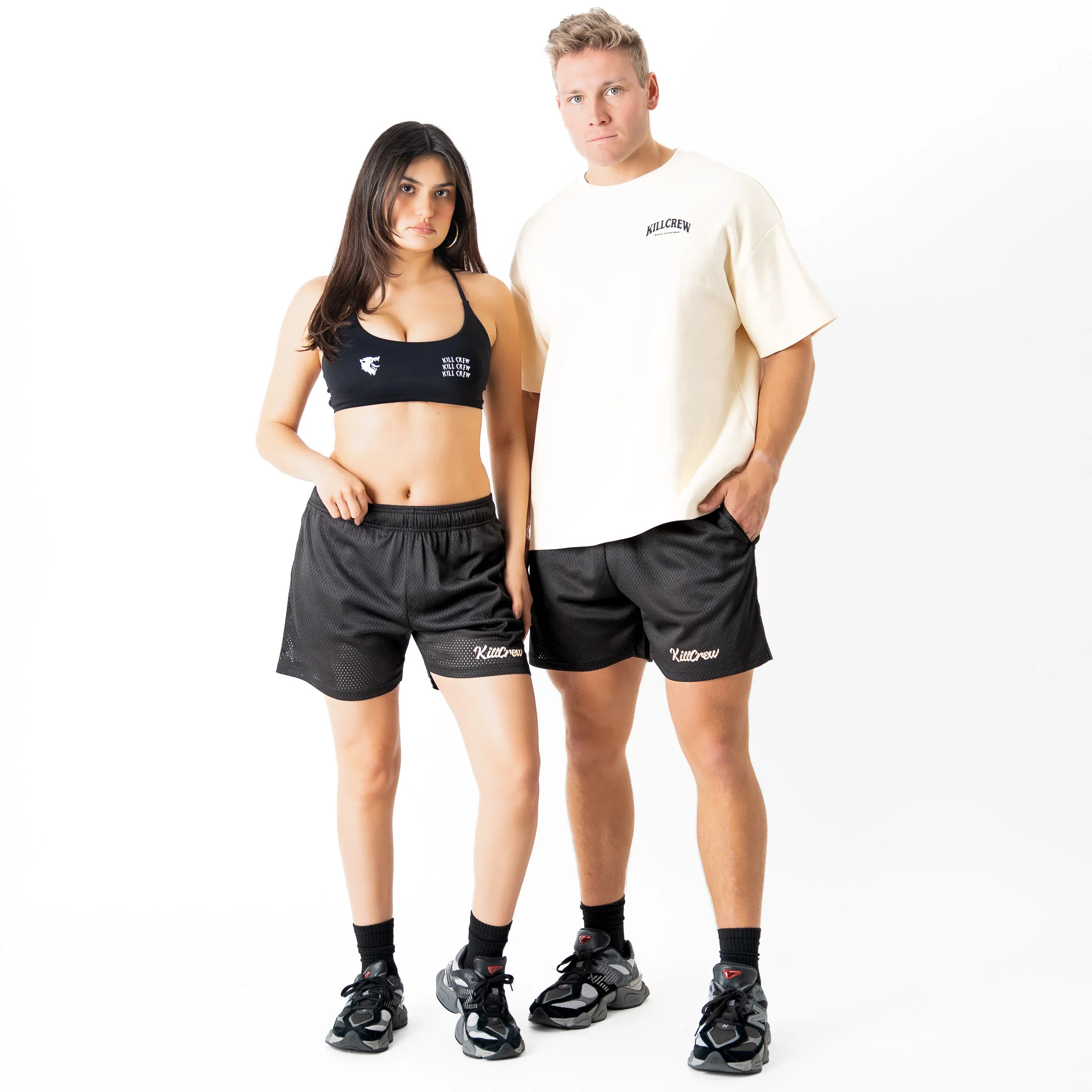 VENTED MESH SHORTS SCRIPT  - BLACK / CREAM - Image 2