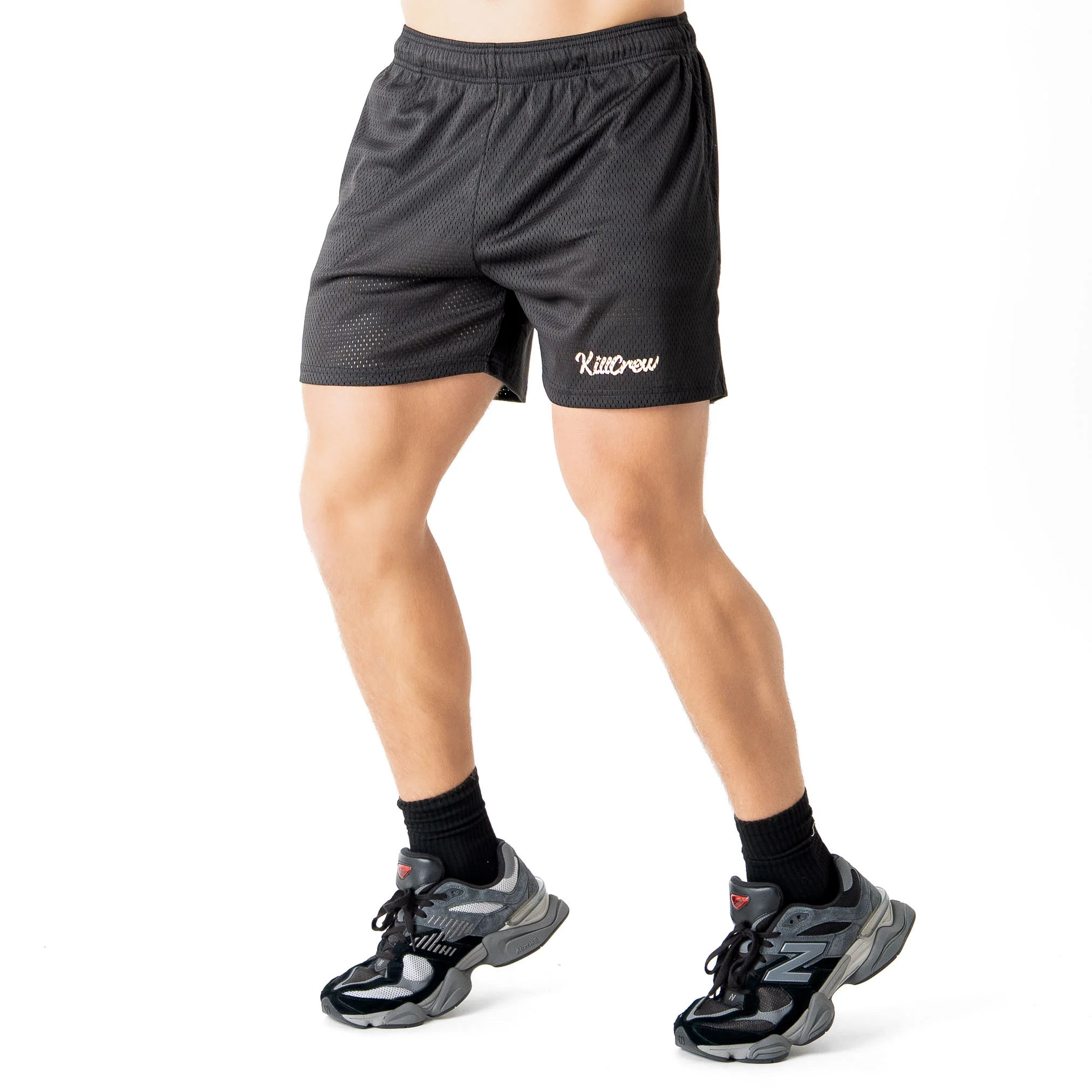 VENTED MESH SHORTS SCRIPT  - BLACK / CREAM - Image 3