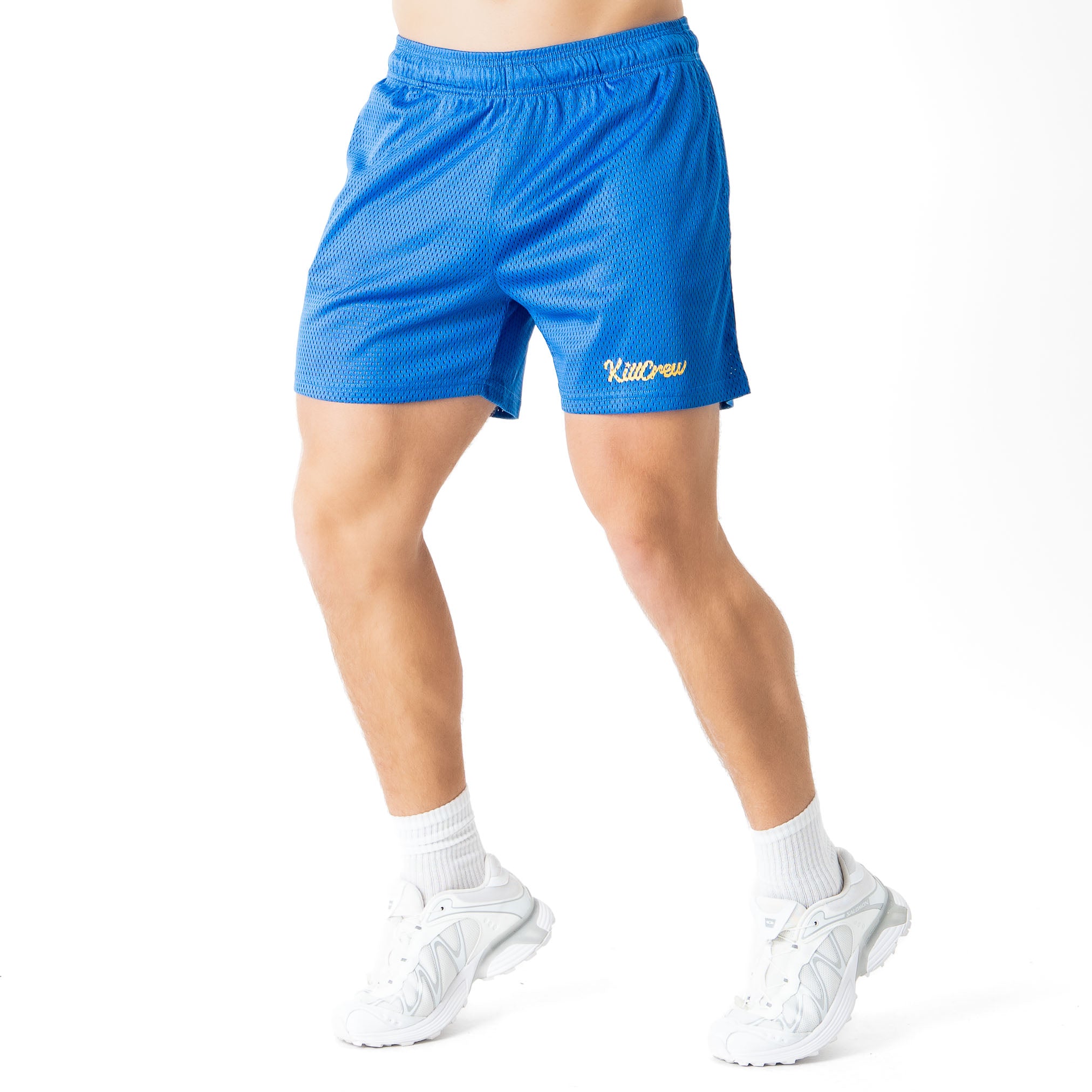 VENTED MESH SHORTS SCRIPT - BLUE / GOLD - Image 3