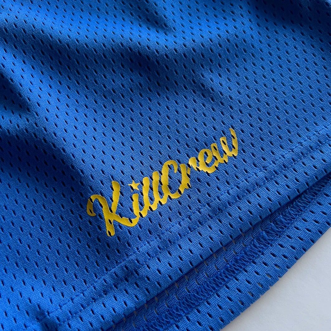 VENTED MESH SHORTS SCRIPT - BLUE / GOLD - Image 7