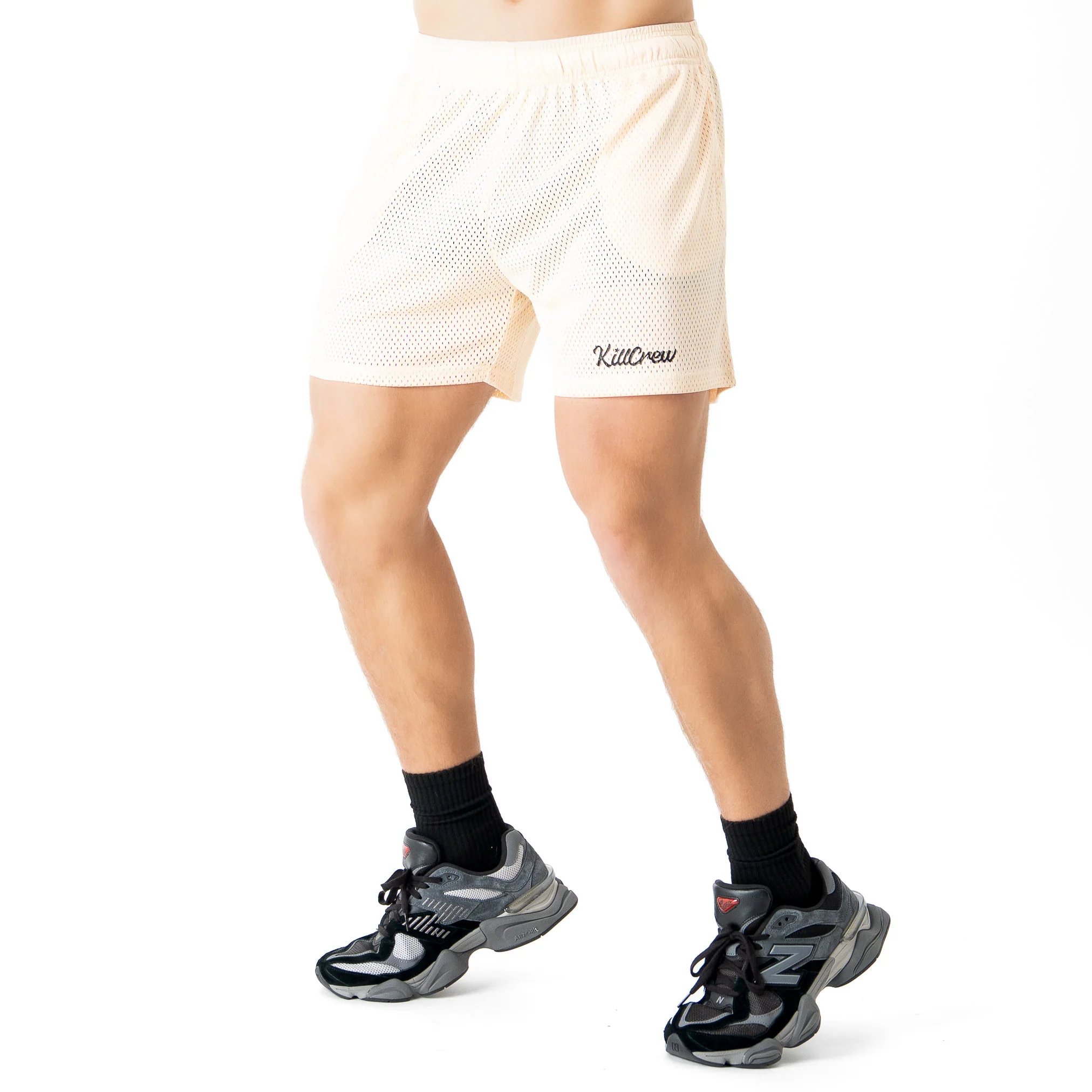 VENTED MESH SHORTS SCRIPT - CREAM / BLACK - Image 3