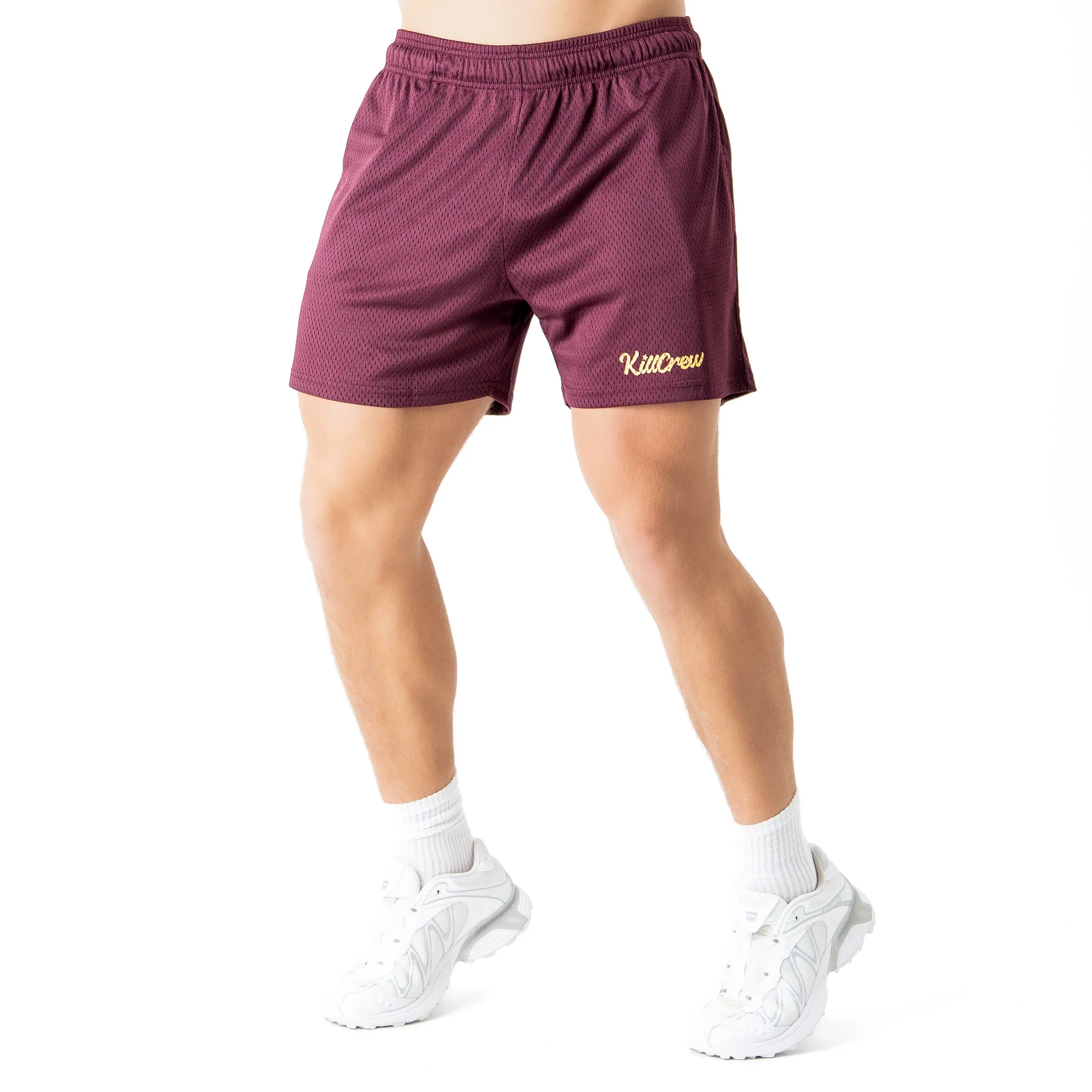 VENTED MESH SHORTS SCRIPT - MAROON / GOLD - Image 3