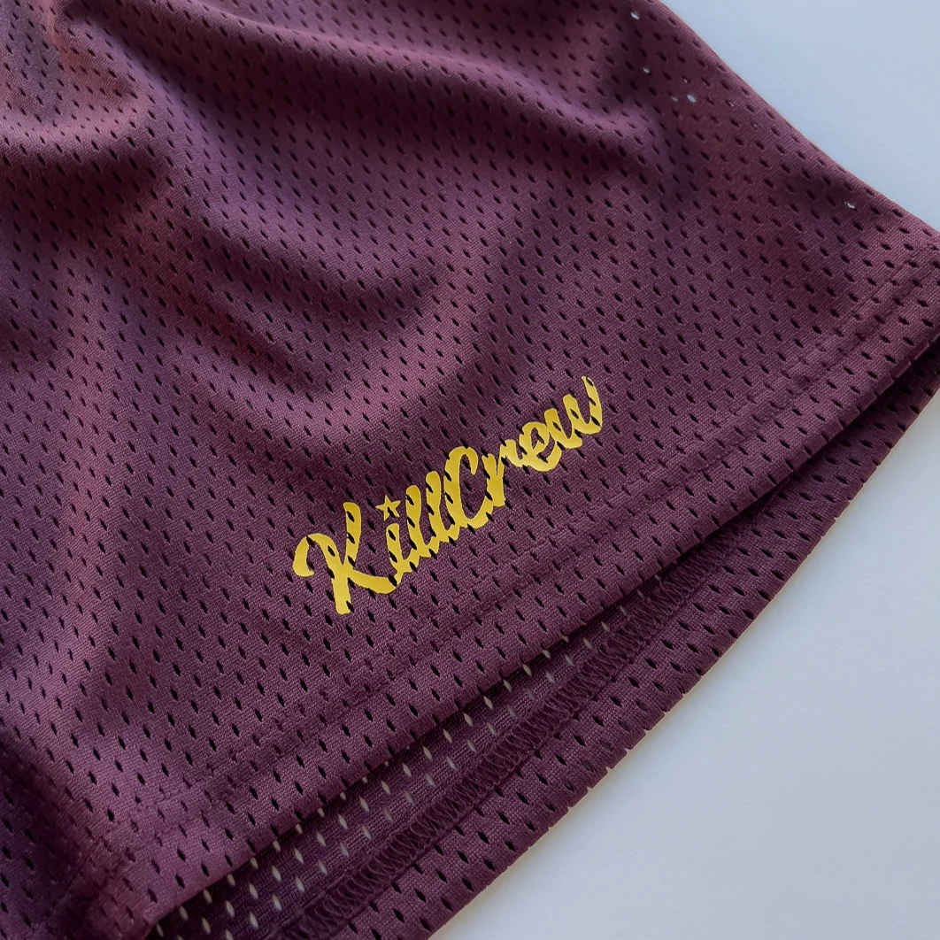 VENTED MESH SHORTS SCRIPT - MAROON / GOLD - Image 7