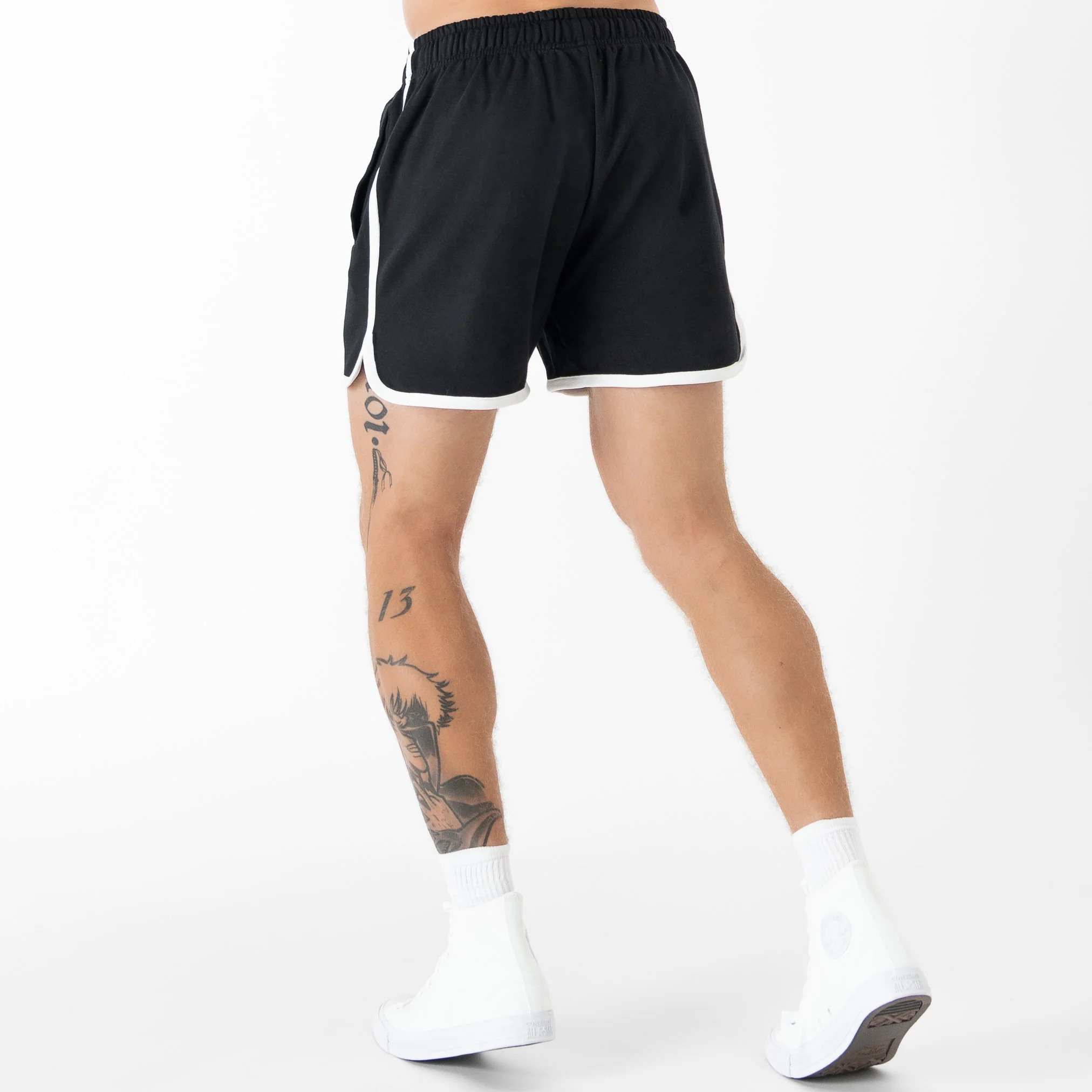 VINTAGE COTTON SHORTS (MID THIGH CUT) - BLACK - Image 4