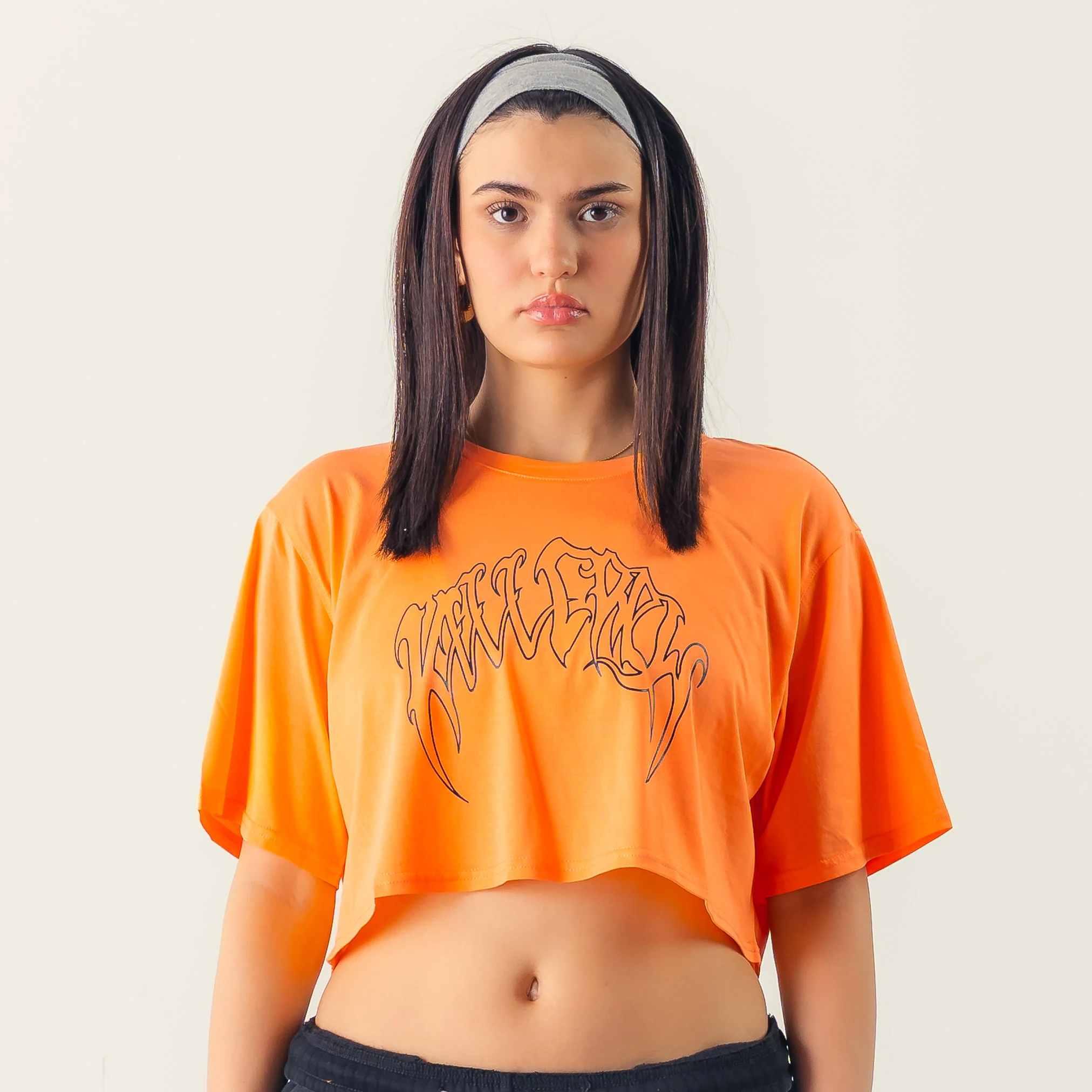 WOLF CROP TOP - ORANGE / BLACK