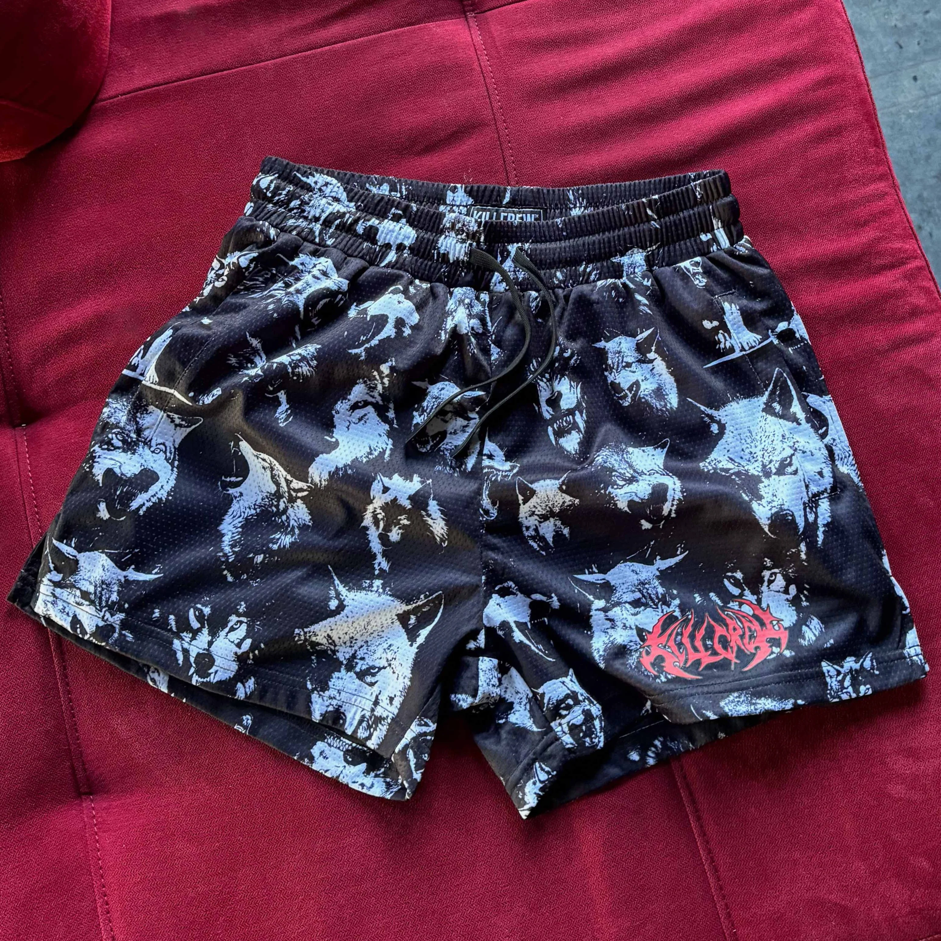 WOLVES MUAY THAI SHORTS (MID THIGH CUT) - BLACK - Image 2