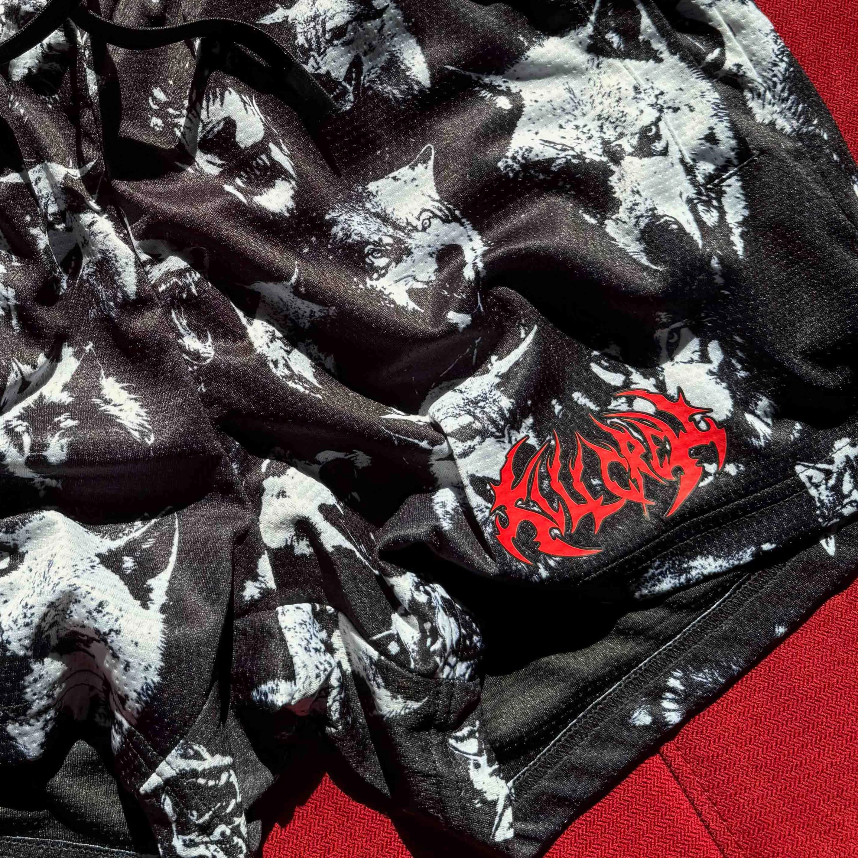 WOLVES MUAY THAI SHORTS (MID THIGH CUT) - BLACK - Image 3
