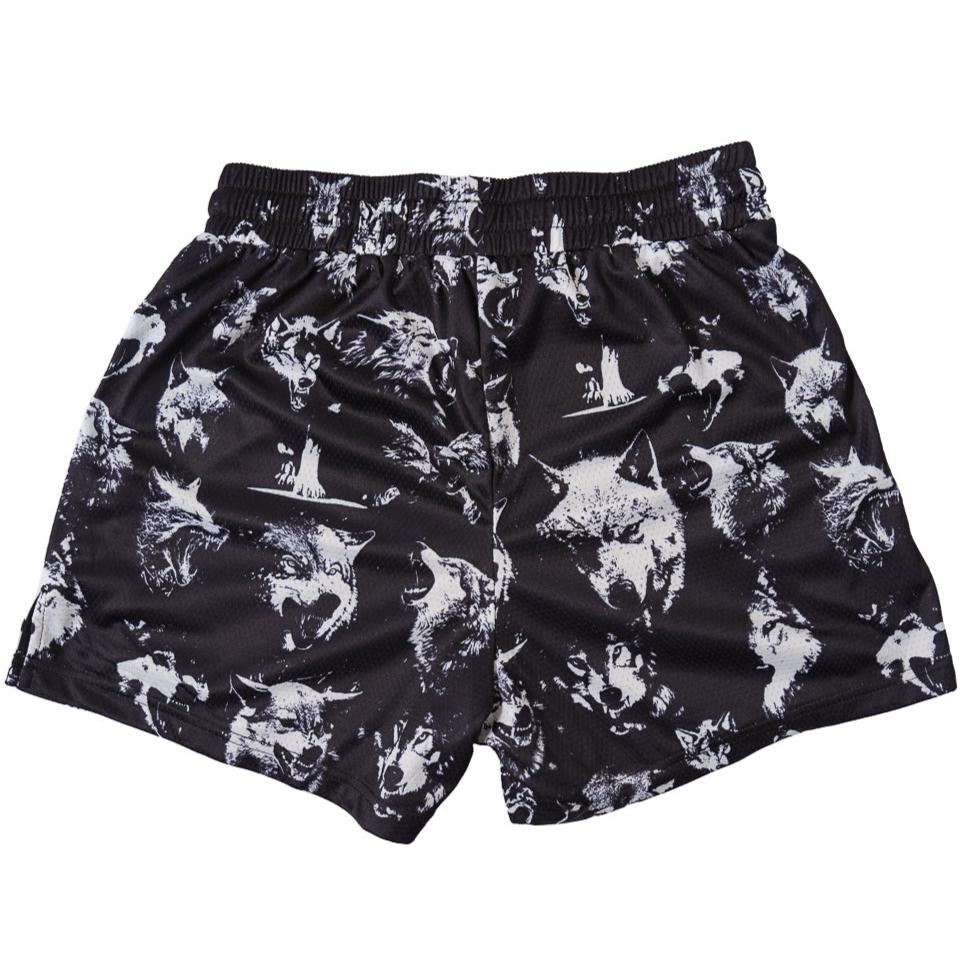 WOLVES MUAY THAI SHORTS (MID THIGH CUT) - BLACK - Image 4