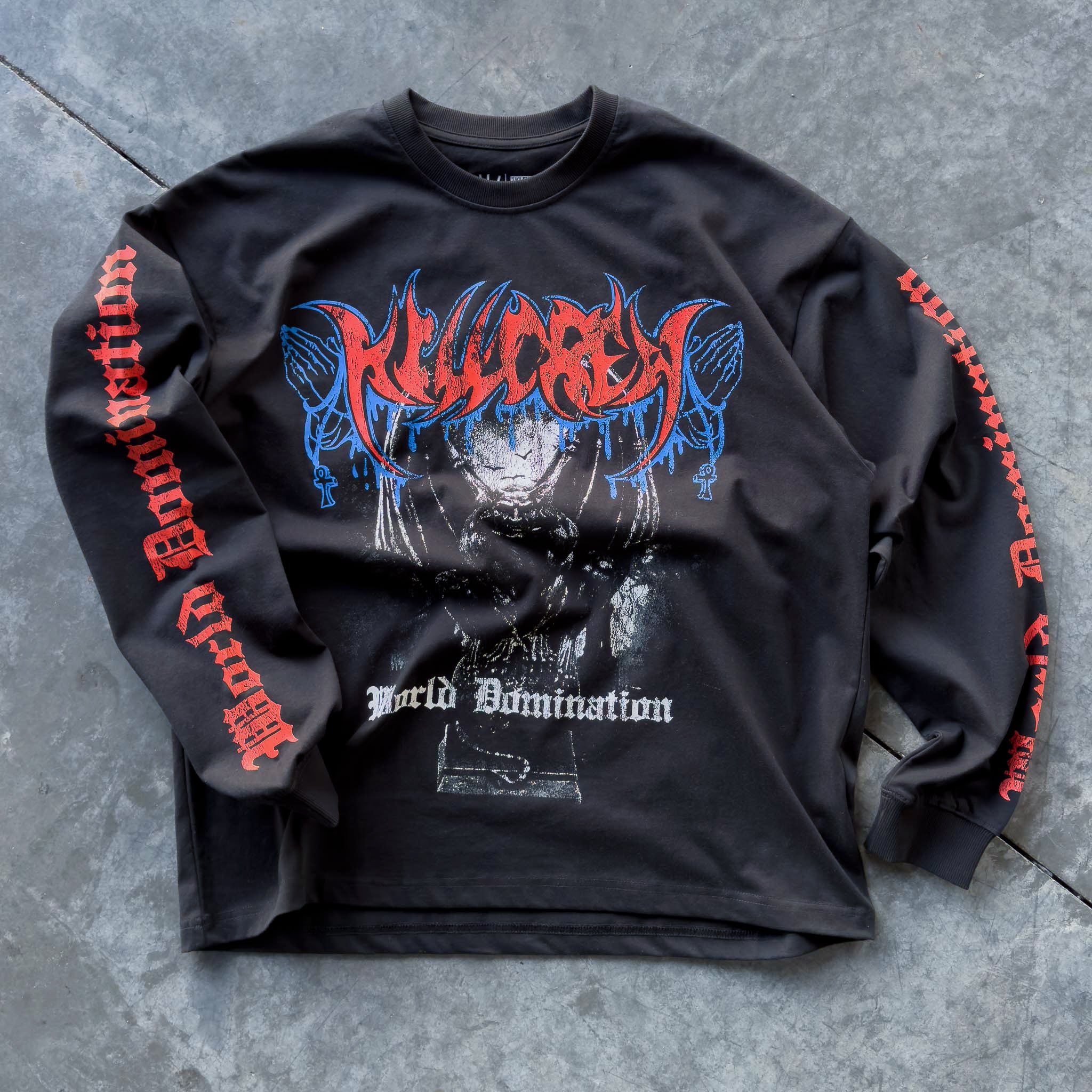 WORLD DOMINATION LONG SLEEVE T-SHIRT - BLACK - Image 3